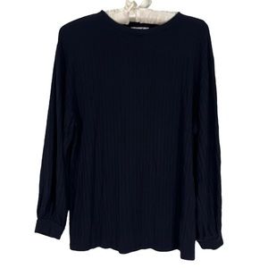 Daily Ritual Black Blouse Ribbed Balloon Bishop Sleeve Flowy Knit Modest Sz XS